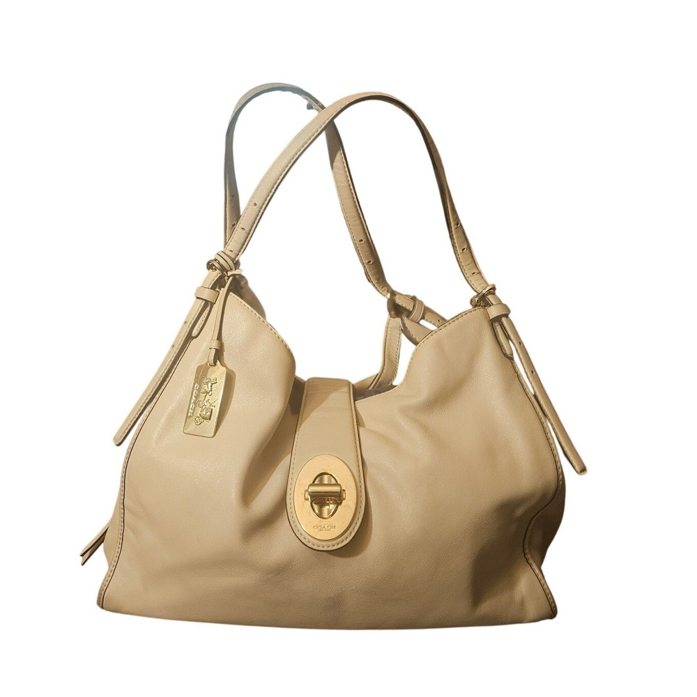 Coach Madison Phoebe Beige Leather Shoulder Bag Gold Hardware Hobo Handbag